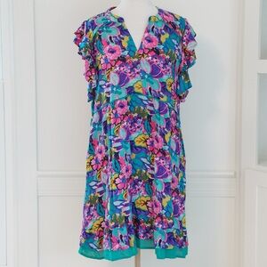 Umgee USA Vibrant Floral Print Mini Dress Plus Size 1XL